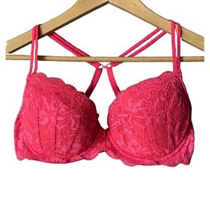 Victoria Secret Hot Pink Lace Demi Multiway Push Up Bra 34D Retro Womens 34 D